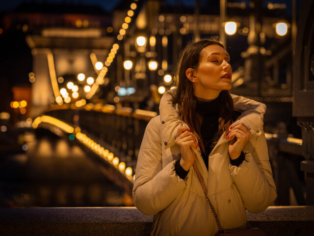 Portrait photo soot at night in Budapest holiday memories